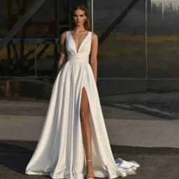Customized Simple A-Line Wedding Dress Satin Side Slit Floor Length For Women Robe De Mariee With Pocket White Elegant