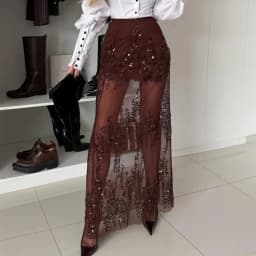 2026 Sequin Mesh Patchwork Skirt Fashion Women A-line All-match Ankle-length Skirts Party Office Lady 2025 Autumn Maxi Skirts