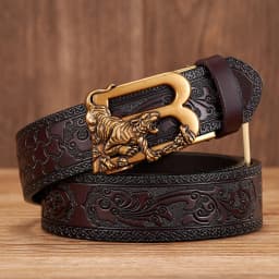 3.5CM Tiger Alloy Automatic Buckle Cowskin Leather Belt Quality Men Wasitbad Strap Genuine Leather Gift Bussiness Belt For Jeans