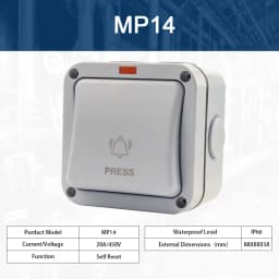 IP66 Home Garden Waterproof Switch Outdoor Dust-proof Wall Switch 1/2 Gang Push Button Power Switch 20A Self-reset switch DIY GO
