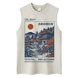 Japanese Ukiyo-e Beach Style Washed Tank Tops Naoshima Art Island Vintage Vests Men Women Cotton Casual Loose Sleeveless T Shirt