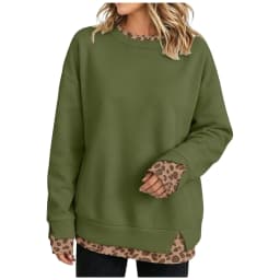 Crew Neck Sweatshirts Women Cute Long Sleeve Oversized Sweatshirt Plaid Pullove In Layered Tunic Leopard Print Zip up Hoodie