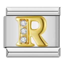 Hapiship Shiny CZ 26 Letters A-Z Italian Charms Gold Plated 9mm Stainless Steel Modular Bracelet DIY Jewelry DJ2479