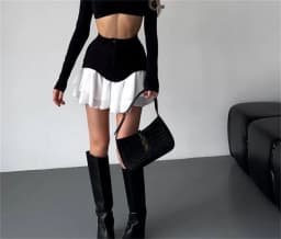 Chic Ruffles Women's Midi Skirt High Waisted Pleated Splice A Line Skirts 2026 Fashion Spring Summer New In Clothing Lady Street