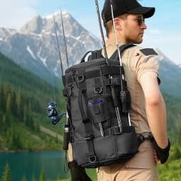 Tactical Fishing Backpack Tackle Bag with Rod Holders Fish Equipment Storage Molle Camping Hiking Outdoor Multifunctional Bag