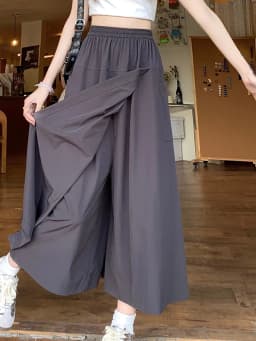Loose A-Line Midi Skirt Women's plus Size High Waist Padded Fake Two-Piece Pear Shape Slimming Skirt Polyester Fiber