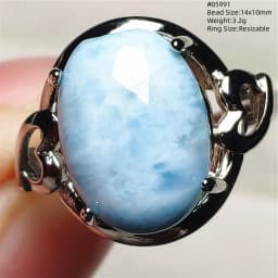 Natural Blue Larimar Adjustable Ring 925 Sterling Silver Larimar Gemstone Women Men Water Pattern AAAAA