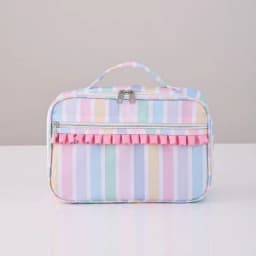 Rainbow Striped Backpack Light Colored Schoolbag With Adjustable Shoulder Straps And Pink Pleated Lace Design Fashion