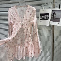 DEAT Fashion Women's Rhinestone Button Floral Pattern Flared Sleeve Chiffon Dress Elegant Holiday Dresses Female 11A04065