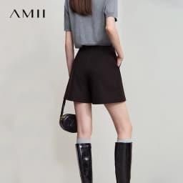 AMII 2025 Autumn Concise for Loose Casual Wide-leg Female pants Elegant Office Lady Simple Shorts Bottoms 12523083