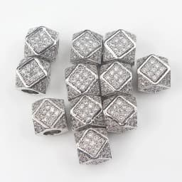 3pcs Micro Pave Zirconia Beads Round Geometry Metal Cubic Zircon Beads for DIY Bracelet Necklace Design Jewelry Crafts Making