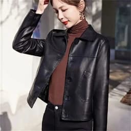 New Western Style Spring and Autumn Short Leather Jacket Women's Lapel Womens Casual Jacket Fashionable Leather Jacket Versatile