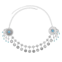 Afghan Vintage Alloy Coin Tassel Turquoise Head Chains for Women Bohemian Boho Tribal Gypsy Statement Hairband Ethnic Jewelry