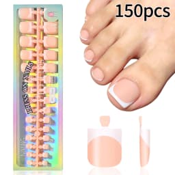 150Pcs Short Square Black French Tips Fake Toenails Matte Nude Pink Press On Toe Nails for Summer Daily Wearable False Toenail T