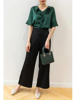 Pocket Design 93% Natural Mulberry Silk Elastic Double Qiao Satin Black Drape Comfortable Women's Fashionable Casual Pants