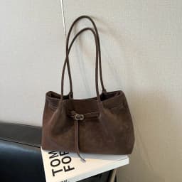 Vintage Brown Leather Tote Bag with Beaded Bag Charm Buckle Detail Large Capacity Shoulder Purse for Work Commuter Daily Use