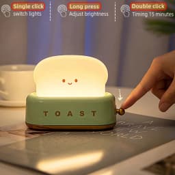 USB Rechargeable LED Bread Toast Night Light Table Lamp Bedside Portable for Bedroom Kids Room Baby Gift Holiday Decor Birthday