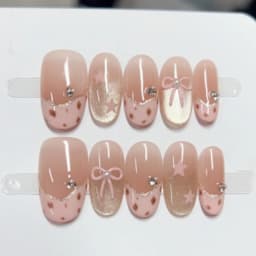 10pcs Purple Cat's Eye Handmade Fake Nails Tips Glitter Mid-length Oval Press on Nails Art Bow Rhinestone Design False Nail Sets
