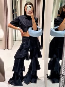 Chic Women's Solid Cascading Ruffles Flare Pants Chiffon High Waist Female Black Trousers 2026 Summer Lady All-match Trouser New