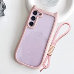 Cute Cat Ear Transparent Case For Samsung Galaxy S26 Ultra S26 S25 S24 S23 Plus S26 EDGE Soft Border Shockproof Cover S26