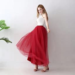 Women High Waist Long Solid Color Tulle Tutu Skirt, 4 Layers Mesh + 1 Layer Lining, Suitable for Cosplay, Stage Performance