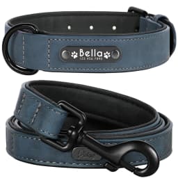 Personalized Dog Collar Leash Set Custom Leather Dog ID Collar Leash Lead For Small Medium Large Dogs Pitbull Bulldog Pugs