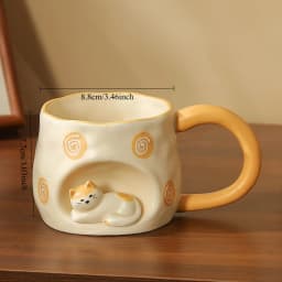 3D Three-dimensional Cat Ceramic Mug, Ins-style High-looking Afternoon Tea Cup for Girls, 350ml Household Children's Milk Cup