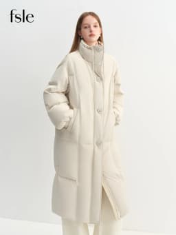 FSLE Winter Women Mid-Length Puffer Downcoat with Stand Collar Korean Style Slouchy Down Jacket Loose Fit Warm Soft Outerwear