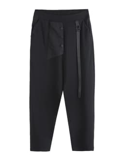 [EAM] High Elastic Waist Black Ribbon Split Harem Trousers New Loose Fit Pants Women Fashion Tide Spring Autumn 2026 1DC777