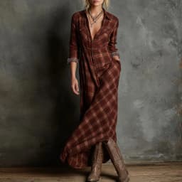 Retro Plaid Print Button Lapel Shirt Long Dresses Woman Spring Sexy High Waist Pocket Party Dress Long Sleeve Loose Autumn Dress