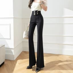 Front Split High Waisted Flare Pants Women 2024 Spring Summer Autumn Fashion Casual Loose Black Wide Leg Suit Trousers Ladies