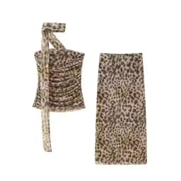 HH Leopard Printed Midi Skirt Sets For Women New Fashion Corsets Top Women's Suit 2 Piece Set Women Outfit Streetwear