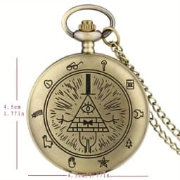 Vintage Bronze Bill Cipher Quartz Pocket Watch Pendant Necklace - Perfect Gift for Women!