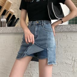 High Waist A-Line Skirt Slit Design Denim Short Skirt Women's Spring Autumn plus Size Slimming Split Half-length Skirt