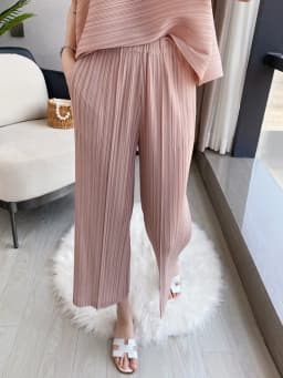 Miyake Pleated Straight Pants Solid Color High Waist Wide Leg Cropped Trousers Loose Elastic Casual Style Fall 2022 New Fashion