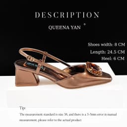 Queena Yan Elegant Comfortable Mid-Heeled Shoes Sparkling Diamonds Pointed-Toe Design Ladies High Heels