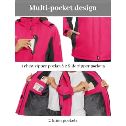 TACVASEN Womens Multi-pocket Ski Jacket with Detachable Hood Windproof Water-Resistant Fleece Lined Coat Wear-resistant Softshel