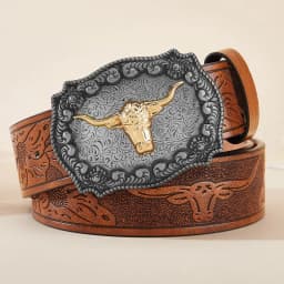 2026 New Men's Western Cowboy Belt - Cool Handsome Black PU BELT Material Embossed Design and Stylish Alloy Buckle Men Belt