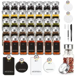 24/35 Pcs Square Spice Jars with Stainless Steel Lids, 120ml Spice Containers Set with Funnel & Labels, Spice Organizer Storage
