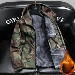 Men's Winter Thickened Fleece Lined Hooded Cotton Jacket Warmth Assurance Fashionable Camouflage Style Casual Wear Polyester ...
