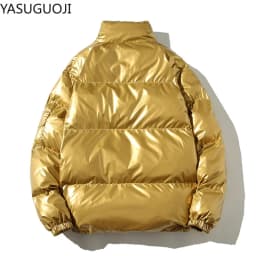 YASUGUOJI Winter Stand Collar Loose Bright Fabric Jacket Men Fashion Reflect Thick Warm Sliver Coat Men Plus Size Mens Clothing