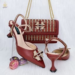 QSGFC High Quality Women's Pumps And Bag Silver Color Full Of Rhinestones High-Grade Materials For Nigerian Wedding Party