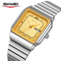 SKMEI 9414 Simple Square Dial Calendar Week Stainless Steel Strap Quartz Watch Men's Waterproof Business Mens Watch Reloj Hombre