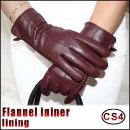 Leather gloves women's sheepskin flannel lining winter warmth high-grade black touch screen color leather gloves driving new