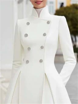 Yeezzi Women's British Style Buttoned Stand Collar Overcoat Midi Dresses Long Sleeves High Waisted Pleated Evening A-line Dress