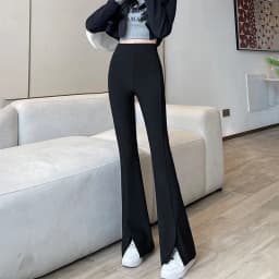 Black Front Split Flares Pants Women Fashion High Waist Elastic Slim Fit Wide Leg Pants Woman 2025 Y2K Simple Popular Trousers