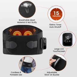 Cordless Heated Waist Massager with Lower Back Lumbar Support Heating Pad for Abdomen and Waist 3 Levels Heat Vibration Massage