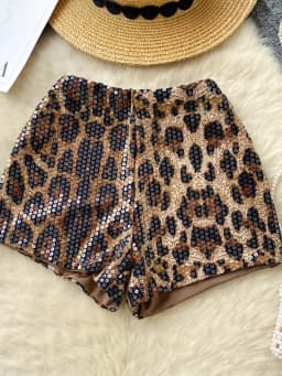 Basics Vintage sexy Chic leopard sequin Short Pants Hotsweet Fashion Streetwear Club High Street Women Casual Clothing