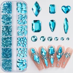 180pcs AB Flatback Glass Nail Art Rhinestones Multi-shape Mixed Diamond Gems Blue Purple Crystal Stones For DIY Nail Decoration