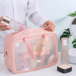 1pc Pu Transparent Three Piece Makeup And Toiletries Bag, Large Capacity Pvc Semi Transparent Frosted Portable Storage Bag